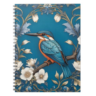 Elegante Turquoise Kingfisher Vogel Bloemen Notitieboek