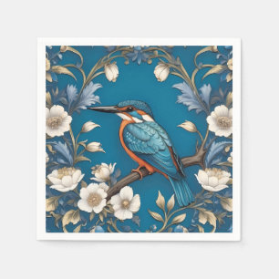 Elegante Turquoise Kingfisher Vogel Bloemen Servet