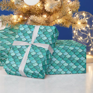 Elegante turquoise ombre glitter zeemeermin schubb cadeaupapier
