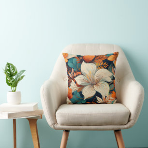 Elegante turquoise Oranje bloemmotief Kussen