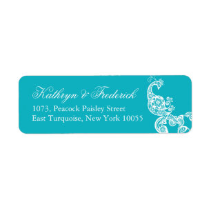 Elegante Turquoise Paisley Peacock Adresetiketten Etiket