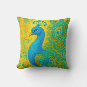 Elegante turquoise pauw decoratief kussen