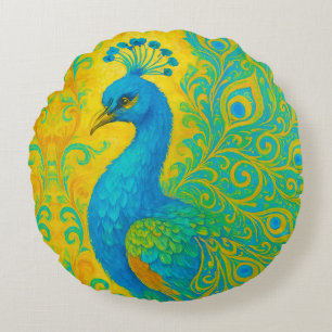 Elegante turquoise pauw decoratief rond kussen