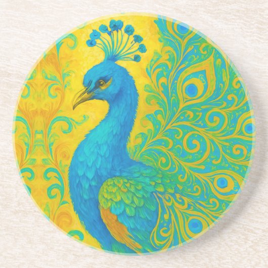 Elegante turquoise pauw decoratief zandsteen onderzetter (Voorkant)