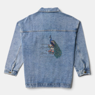 Elegante Turquoise Pauw Huwelijksfeest Denim Jacket