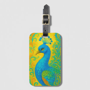 Elegante turquoise pauw vogel decoratief bagagelabel