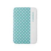 Elegante turquoise polka stippen gepersonaliseerd badmat (Voorkant Verticaal)