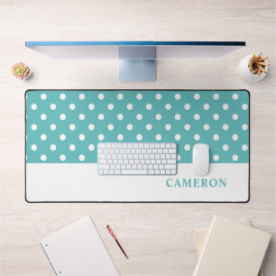 Elegante turquoise polka stippen gepersonaliseerd bureaumat