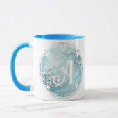 Elegante Turquoise Roze Kersenbloesem Initialen Mok (Links)