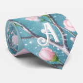 Elegante Turquoise Roze Kersenbloesem Initialen Stropdas (Opgerold)