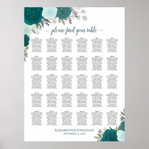 Elegante Turquoise Rozen 30 Tafel Trouw Zittingkaa Poster