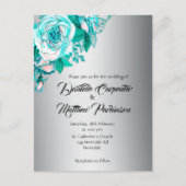 Elegante Turquoise Rozen, Silver Wedding Invitatio Briefkaart (Voorkant)