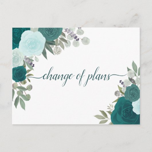 Elegante Turquoise Rozen Wijziging van Trouwplanne Aankondigingskaart (Voorkant)
