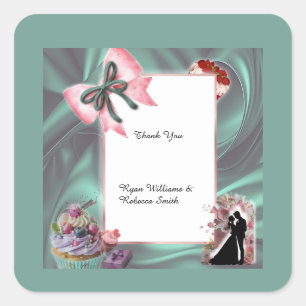 Elegante turquoise satijnen en roze lint sticker