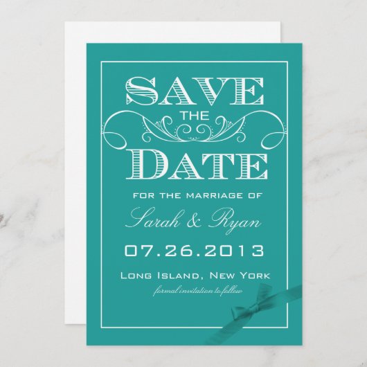 Elegante Turquoise Save the Date Aankondiging (Voorkant / Achterkant)