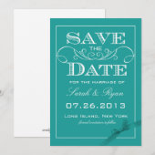 Elegante turquoise save-the-date-aankondiging kaart (Voorkant / Achterkant)