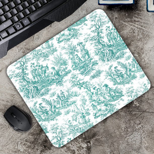 Elegante  turquoise toile de jouy muismat