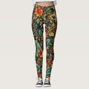 Elegante turquoise vintage bloemleggings leggings