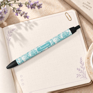 Elegante Turquoise Vintage Toile de Jouy Zwarte Inkt Pen