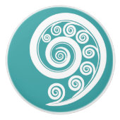 Elegante Turquoise & witte Koru krullen wervelinge Keramische Knop (Voorkant)