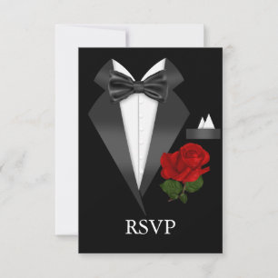 Elegante Tux & Roos Black Tie Feest RSVP Kaartje