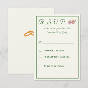 Elegante Twee Hartens Katholieke Bruiloft RSVP Kaartje