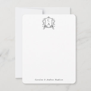 Elegante twee Monogram Crest Chique paar Stationer Notitiekaartje