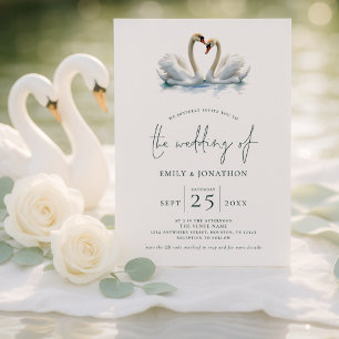 Elegante Twee Zwanen Script Bruiloft Kaart