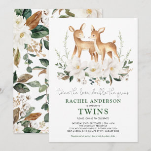 Elegante Tweeling Hert Witte Bloem Baby Shower Kaart