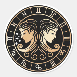 Elegante Tweelingen Zodiac Sterrenbeeld Goud Zwart Ronde Sticker