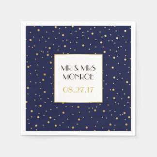 Elegante Twinkle Stars Midnight Blue Sky en Gold Servetten