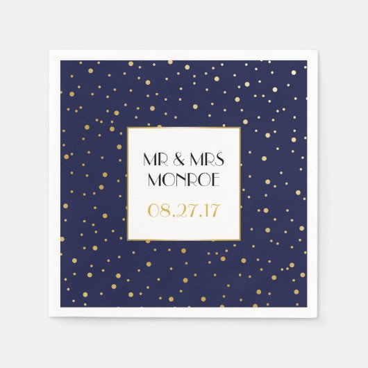 Elegante Twinkle Stars Midnight Blue Sky en Gold Servetten (Voorkant)