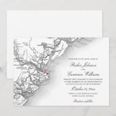 Elégante Tybee Island GA Carte Mariage noir blanc (Devant / Derrière)