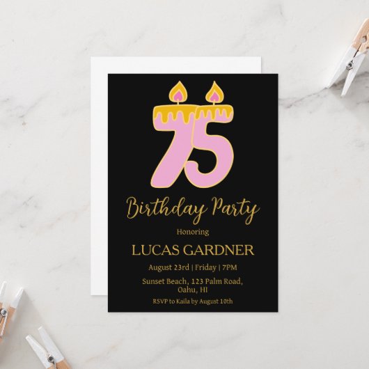 Elegante typografie 75ste verjaardag uitnodigingen (Voorkant / Achterkant in situ)