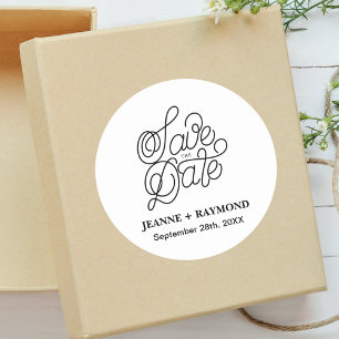 Elegante Typografie Aangepaste Trouwkaart 'Save th Ronde Sticker