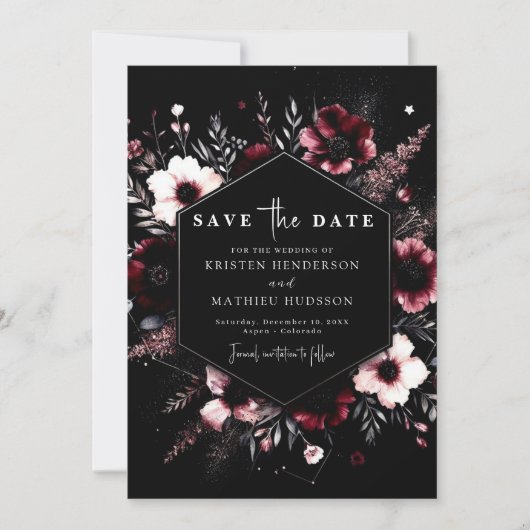 Elegante typografie Bourgondische bruiloft Save The Date (Voorkant)