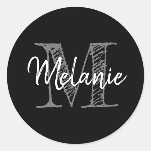 Elegante  typografie custom monogram zwart ronde sticker (Voorkant)