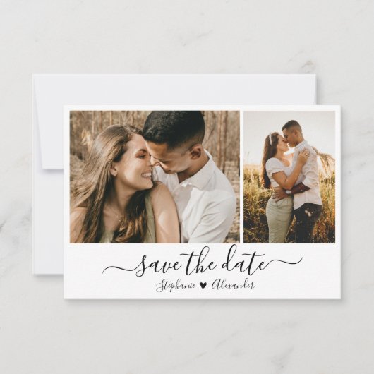 Elegante typografie foto collage bruiloft save the date (Voorkant)