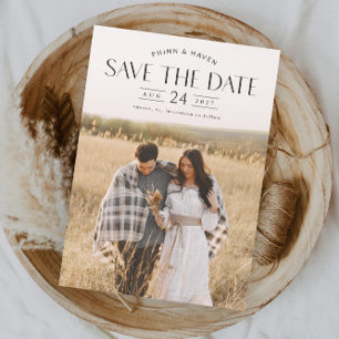 Elegante typografie foto trouw save the date magnetische uitnodiging