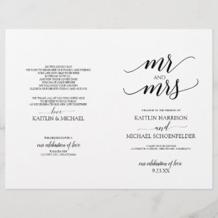 Elegante typografie huwelijksprogramma's in zwart