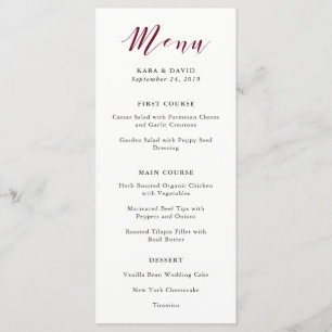 Elegante Typografie   Marsala Huwelijksmenu Menu