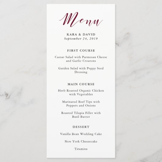 Elegante Typografie | Marsala Huwelijksmenu Menu (Voorkant)