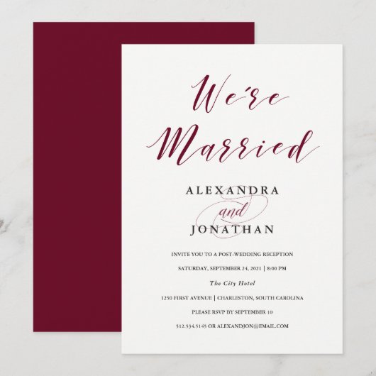 Elegante typografie | Marsala Post-huwelijksceremo Kaart (Voorkant / Achterkant)