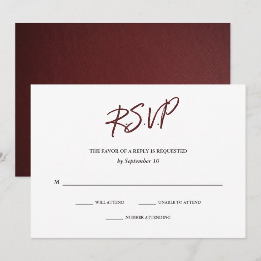 Elegante typografie | Marsala Wedding RSVP Kaart (Voorkant / Achterkant)