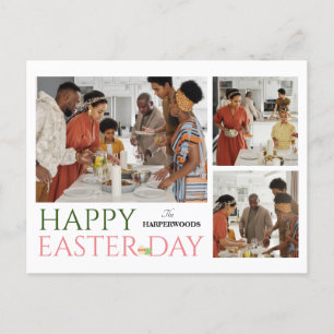 Elegante Typografie Pasen familie drie foto Feestdagenkaart
