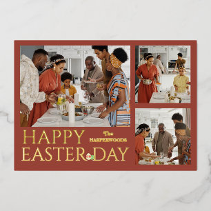 elegante Typografie Pasen familie drie foto Folie Feestdagenkaart