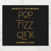 Elegante Typografie Pop Fizz Clink Verjaardag Sparkling Wijnetiket (Enkel label)