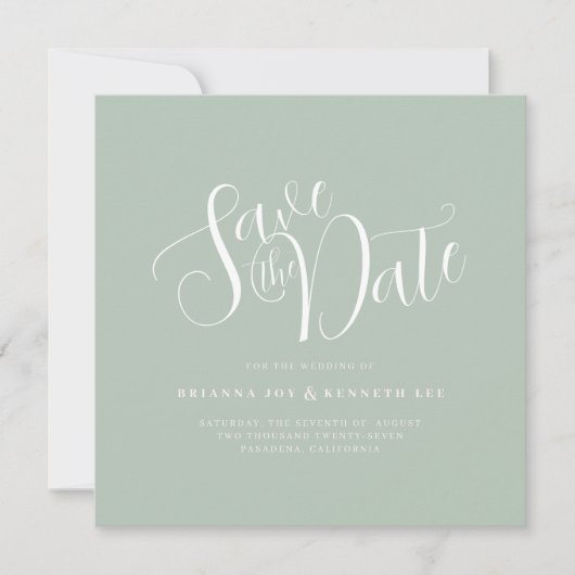 Elegante Typografie Sage Bruiloft Save The Date (Voorkant)