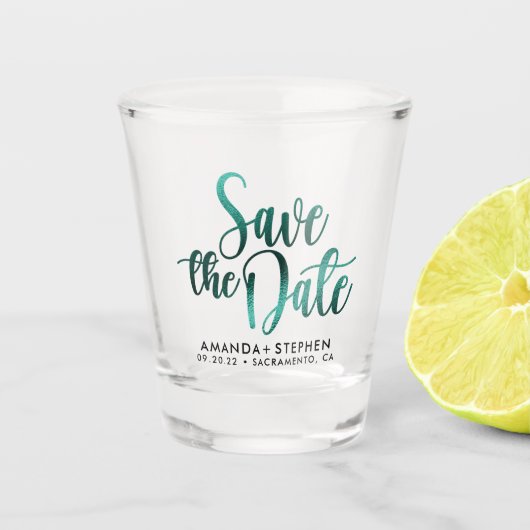 Elegante Typografie Trouwen Save The Date Shot Glas (Voorkant)