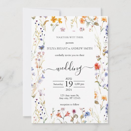 Elegante typografie van wilde bloemen voor een tro kaart (Voorkant)